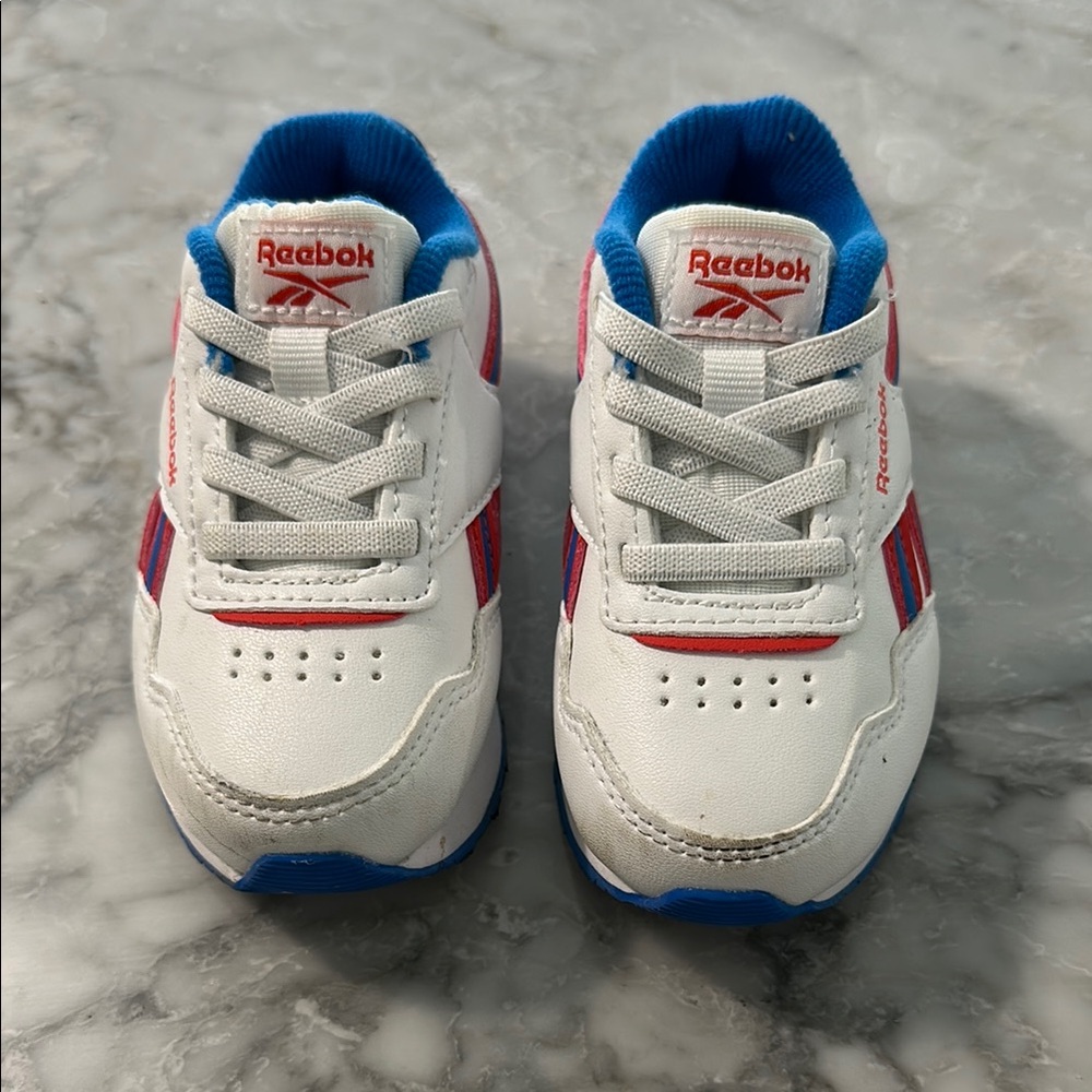 Reebok White and Blue Retro Sneakers with Chunky Sole